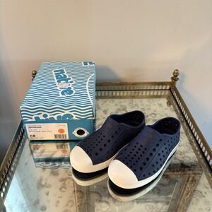 Native Jefferson Shoes Kids Size C8 Regatta Blue Shell White Waterproof Slip On